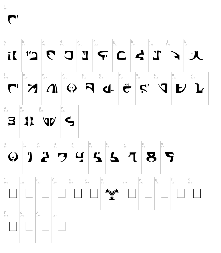 Space Encounter font map